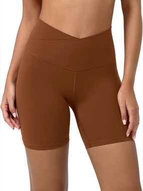ODODOS Crossover Waist 6" Biker Shorts in Brown Size XL
